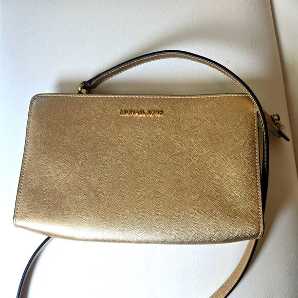 Michael Kors Jet Set Travel Karla Clutch Crossbody Bag Rose Gold Holiday Festive - Picture 7 of 7